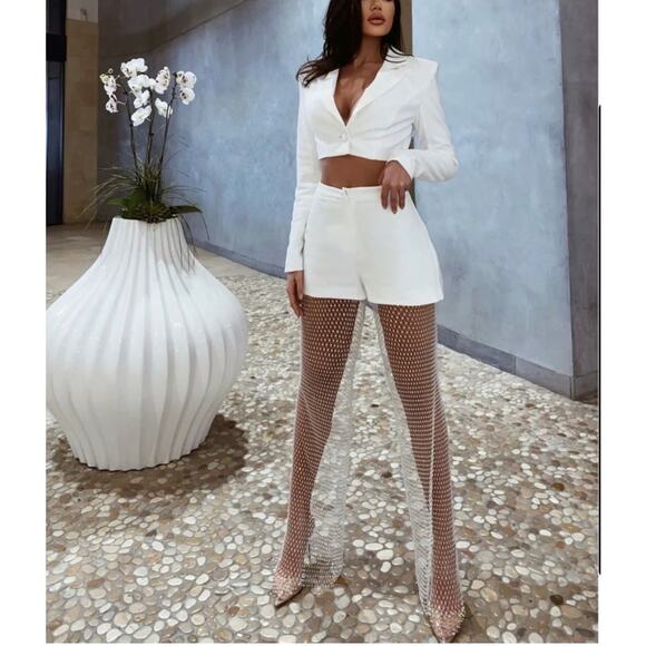 Donnée par Dieu 'SCANDELOUS' Rhinestone White Pants -Small, mesh, fishnet - Picture 1 of 16